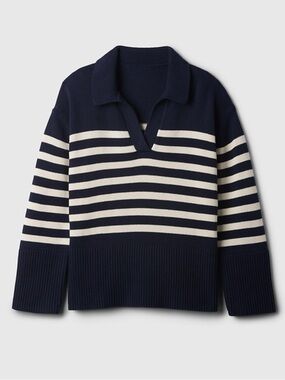 Gap Navy and White Striped Collared Sweater